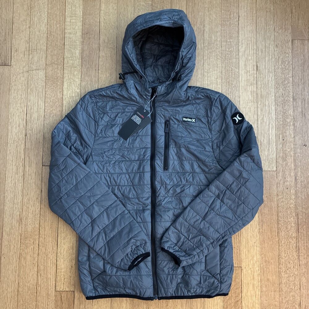 Hurley Balsam Packable Insulated Puffer Jacket Men Size Small Gray Thermal